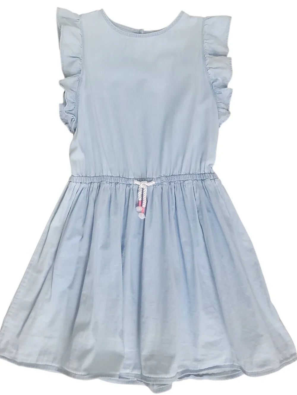 OshKosh B'Gosh Girls Ruffle Flutter Sleeve Light Blue Chambray Dress Size 8